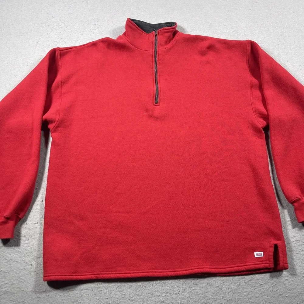 Vintage Quarter Zip Sweatshirt Men XL Relaxed Fit Red Pullover Retro Casual 90s